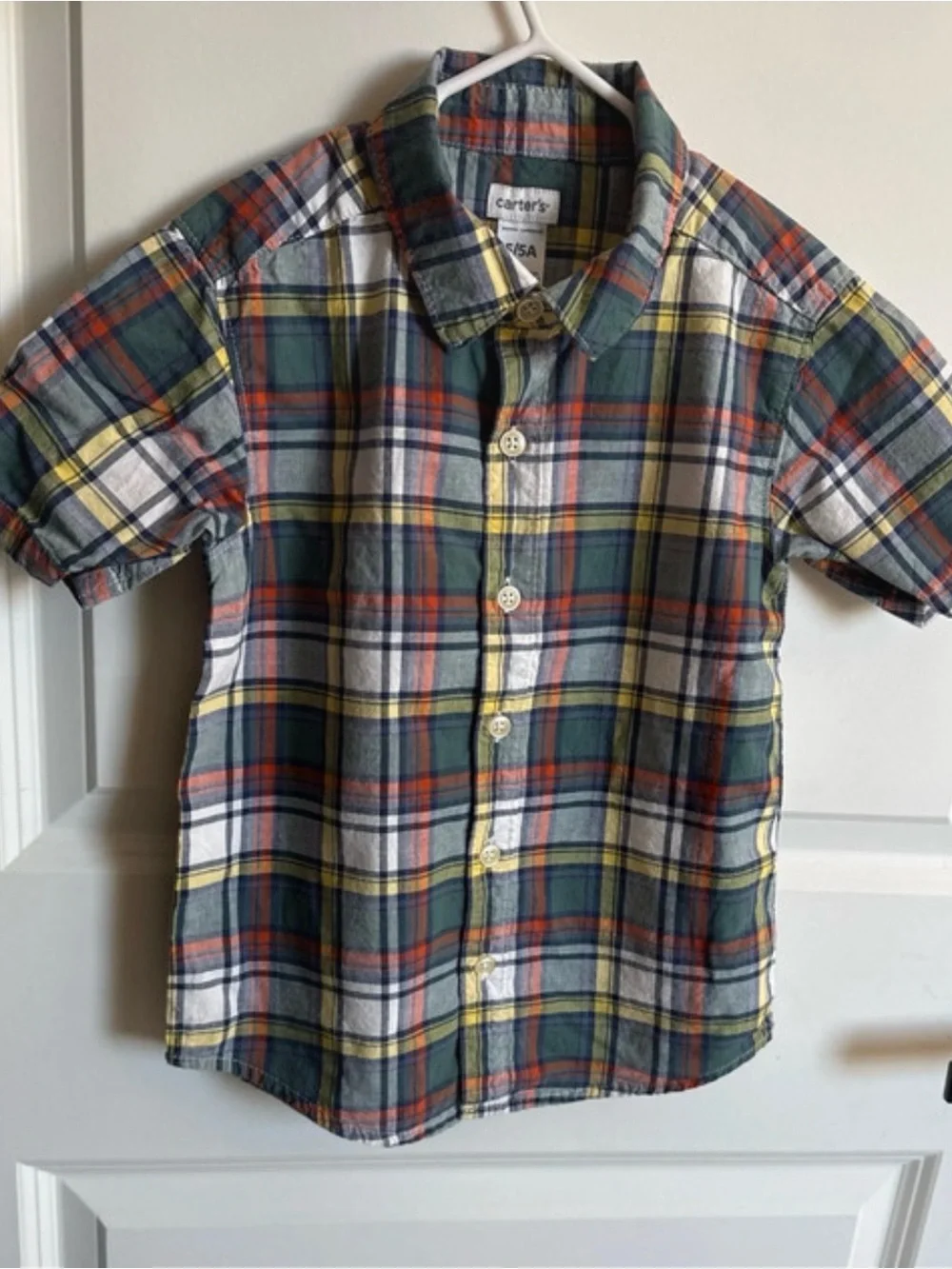 Carter's Green Orange Yellow Plaid Short Sleeve Button-Down Shirt